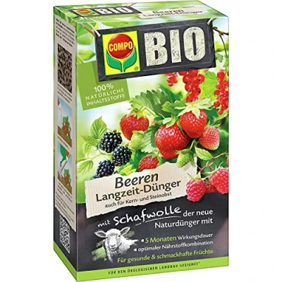 Abbildung von COMPO BIO Beeren Langzeit Dünger für alle Beerenpflanzen, Kernobst und Steinobst, 5 Monate Langzeitwirkung, 750 g, Berrendünger