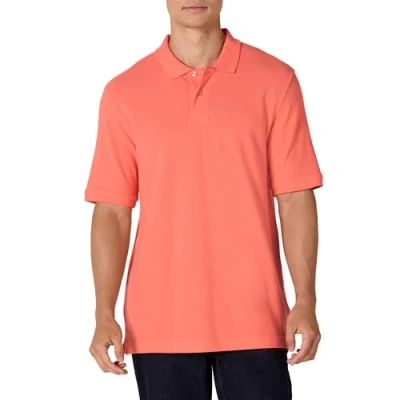 Abbildung von Amazon Essentials Herren Polohemd mit normaler Passform aus Baumwollpiqué (erhältlich in Big &amp; Tall), Korallenorange, M