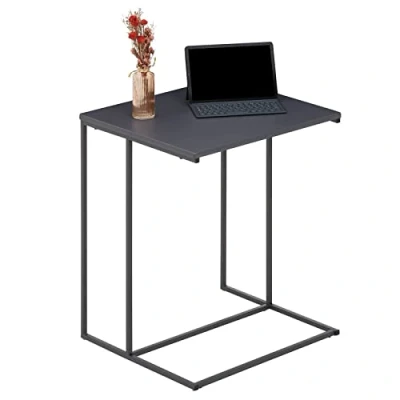 Abbildung von IDIMEX Beistelltisch VITORIO im minimalistischen Design, eleganter Wohnzimmertisch mit Metallgestell in C Form, Schlichter Couchtisch grau/grau