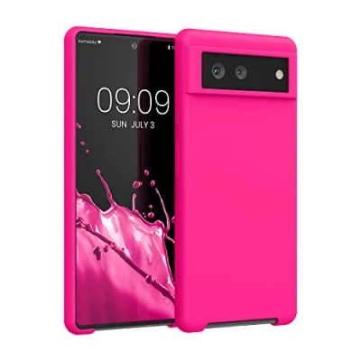 Abbildung von kwmobile Hülle kompatibel mit Google Pixel 6 Silikon Handy Case Handyhülle weiche Oberfläche kabelloses Laden Neon Pink