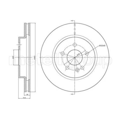 Abbildung von METELLI 23 0700C Bremsscheibe 303,0 26,0 5 67,0 Belüftet lackiert MERCEDES BENZ: ML Klasse