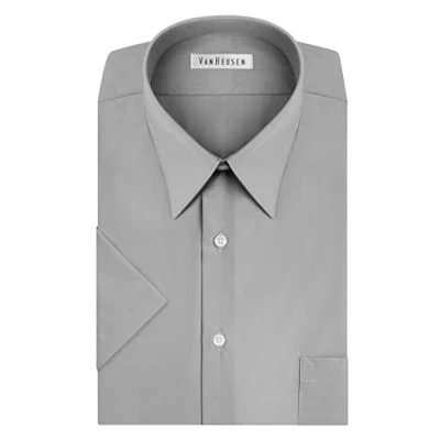 Abbildung von Van Heusen Herren Short Sleeve Dress Shirt Regular Fit Poplin Solid Klassisches Hemd, Grauer Stein, 41 cm Hals