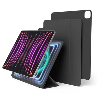 Abbildung von elago Magnetisches Folio Hülle Kompatibel mit iPad Pro 12.9&quot; 6., 5., 4. Gen Rückwand kann an Metallmaterialien befestigt Werden, Apple Pencil und elago&#039;s Case (Dunkelgrau)