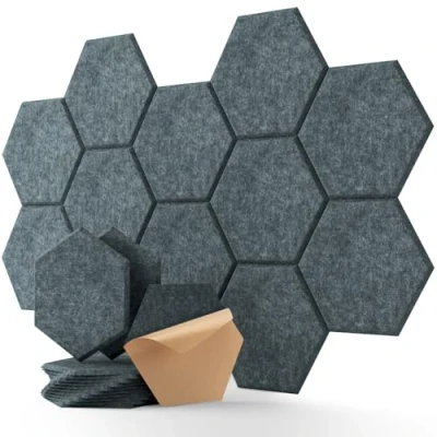Abbildung von Hexagon Akustikplatten Selbstklebend 12 Stück Schalldämmung Schallschutz Wand hoher Dichte Akustikschaumstoff für Decken Holz &amp; Tür Schallabsorber Akustikplatte 30x26x0.9cm