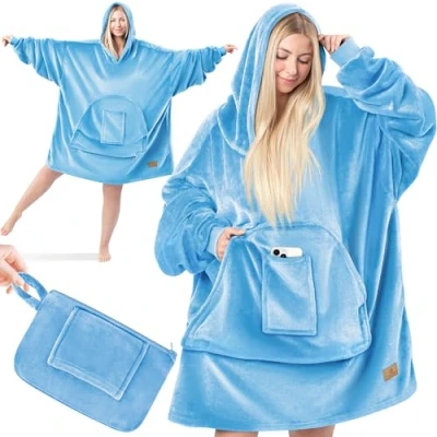 Abbildung von KESSER® Hoodie Decke Kuscheldecke mit Ärmeln Deckenpullover Vielseitig Tragbare zum Anziehen für Damen &amp; Herren, Sweatshirt Warm Kuschelpullover Erwachsene weich Ärmeldecke Oversize Hellblau