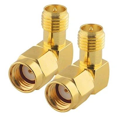 Abbildung von BOOBRIE 90 Grad RP SMA Adapter Stecker auf Buchse Rechtwinkliger Verbinder HF Koaxial Koax Male to Female für Audio FPV Drone Antennen Video 2er Pack