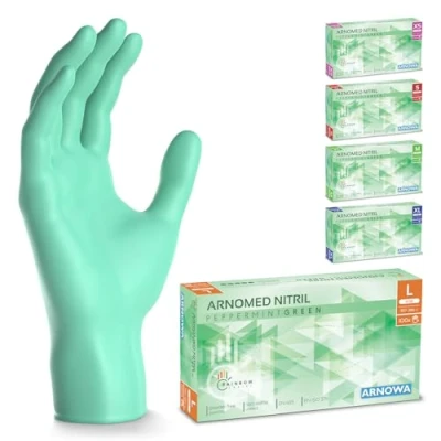 Abbildung von 500 Stk (5x100) ARNOMED Einweghandschuhe Grün, Einmalhandschuhe L, Nitril Handschuhe Einweg, Nitrilhandschuhe puderfrei, Gummihandschuhe Schutzhandschuhe, XS, S, M, XL