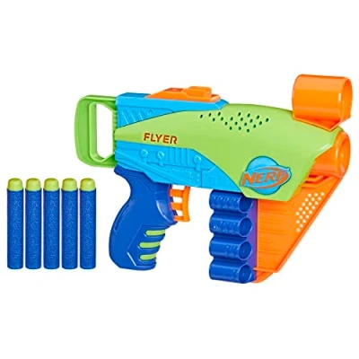 Abbildung von Nerf Elite Jr. Flyer Easy Play Schaumstoff Blaster, 5 Darts, Outdoorspielzeug für Jungen und Mädchen ab 6