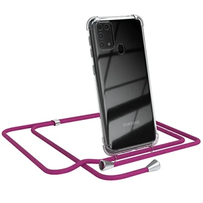 Abbildung von EAZY CASE Handykette kompatibel mit Samsung Galaxy M31 Handyhülle Umhängeband, Handykordel Schutzhülle, Silikonhülle, Hülle Band, Stylische Kette für Smartphone, Pink