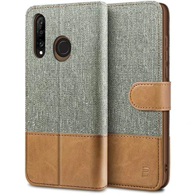 Abbildung von BEZ Handyhülle für Huawei P30 Lite Hülle, Tasche Kompatibel Lite, Schutzhüllen aus Klappetui mit Kreditkartenhaltern, Ständer, Magnetverschluss, Grau