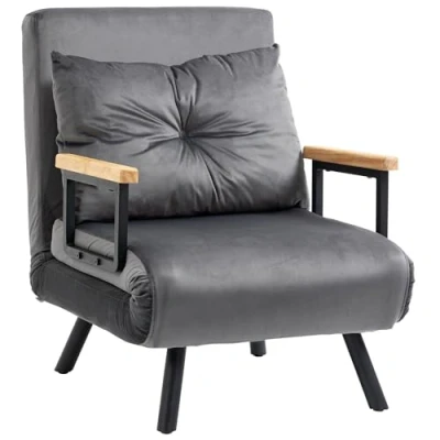 Abbildung von HOMCOM Schlafsofa, Gästebett mit Bettfunktion, Relaxsessel Rückenkissen, Polstersofa Verstellbarer Rückenlehne, Samtoptik, 63 x 73 81 cm, Dunkelgrau