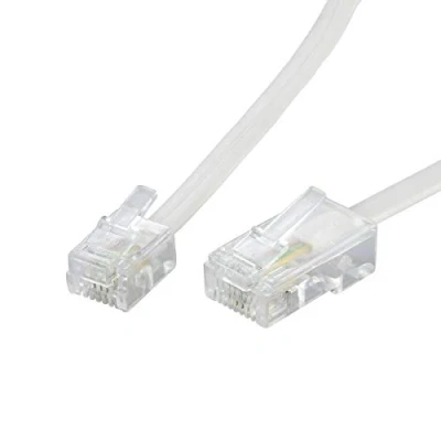 Abbildung von ecabo 10128 3m Modularkabel Telefonkabel RJ11 auf RJ45 Stecker Anschlusskabel Westernstecker 4adrig / 8P4C/6P4C 1:1 Flachkabel für Telefon ISDN AB FAX Modem weiß