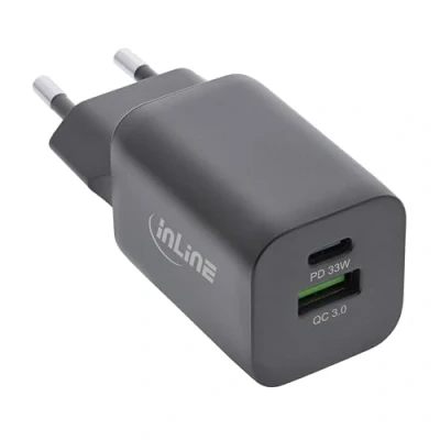 Abbildung von InLine USB Netzteil, Ladegerät, A + Typ C, 33W, Power Delivery Quick Charge, schwarz, 31508C