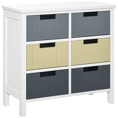 Abbildung von HOMCOM Holzkommode mit 6 Schubladen Kommode erhöhten Beinen Moderner Stil für Schlafzimmer Wohnzimmer Badezimmer 62x28x58 cm Multicolour