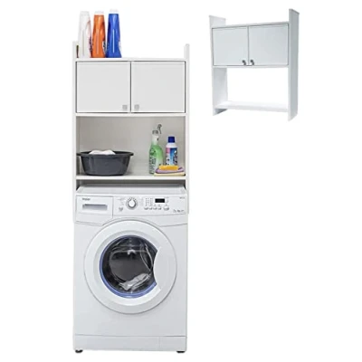 Abbildung von Negrari Regal für Waschmaschinenschrank aus PVC, feuchtigkeitsbeständig, Wandbefestigungsset, 65 x 26,4 78 cm, Weiß