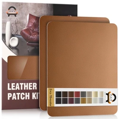 Abbildung von Leder Reparatur Set Hellbraun,OAZ Kunstleder Selbstklebend 28 x 21 cm 2er,Kunstleder Reparaturset Patch Selbstklebende Lederflicken für Autositze Möbel Sofa Taschen