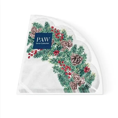Abbildung von PAW Servietten 3 lagig (32 cm Durchmesser) I 12 Stück Perfekt für Weihnachten, Winter, Feiertage Heiligabend Winterzeit Tischdekoration Runde Seidenservietten Winterzweige Winter Branches