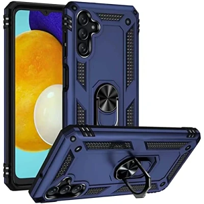Abbildung von Verco Hybrid Armor Shield Case für Samsung Galaxy A14 5G Hülle, extrem robust mit Magnet Fingerring Halter Handyhülle Panzerhülle, Blau