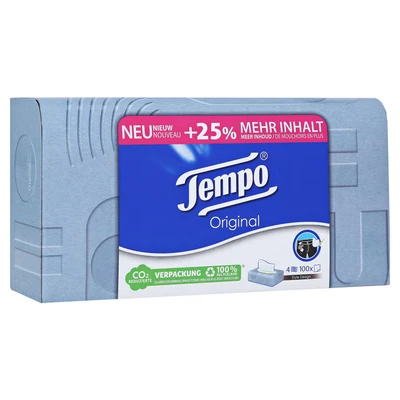 Abbildung von TEMPO Papiertaschentücher Original, 4 lagig, weiß, 100 Tücher/ Box