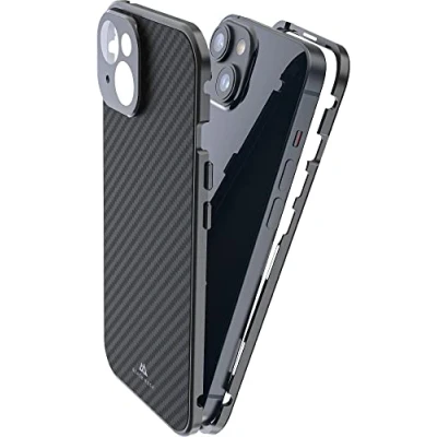 Abbildung von Black Rock Hülle 360 Grad Glass Case Passend für Apple iPhone 14 I Carbon Handyhülle, Karbon Rückseite (Transparent mit schwarzem Rahmen)