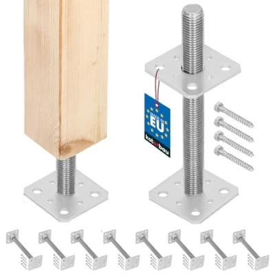 Abbildung von KOTARBAU® 8er Set Pfostenträger 80 mm x 250 Gewinde M24 Verzinkt Stützenfuß Höhenverstellbar Bodenfuß Betonfuß Zum Aufschrauben Regulierbar