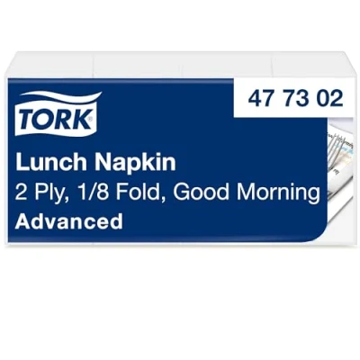 Abbildung von Tork 477302 Guten Morgen Lunchserviette 1/8 Falz / 2 lagige Papierservietten zum Servieren des Frühstücks &amp; kleiner Gerichte Advanced Qualität 10 x 200 (2000) Servietten 32,6 33 cm (B L)