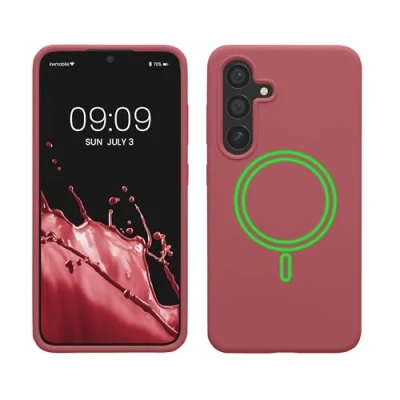 Abbildung von kwmobile Hülle kompatibel mit Samsung Galaxy S24 magnetisches Silikon Case MagSafe Cover gummiert Dark Rose