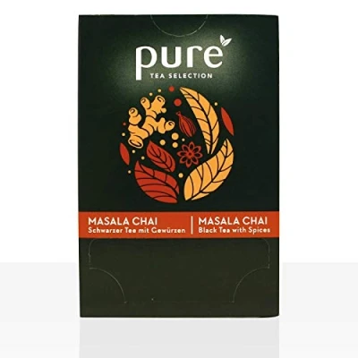 Abbildung von Pure Tea Selection Masala Chai Schwarzer Tee 25 Teebeutel aus Maisstärke gewebt und industriell kompostierbar x 2,5g