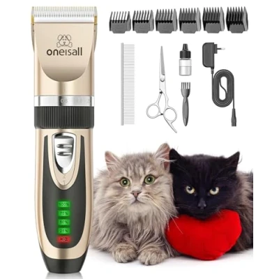 Abbildung von oneisall Leise Schermaschine Katze Hunde, Profi Haarschneidemaschine für langhaarkatzen mit dichtem Fell, Hundeschermaschine katzenrasierer leistungstarken Motor(Gold)