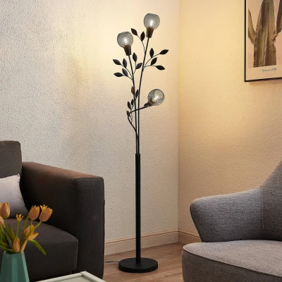 Abbildung von Lindby Stehlampe Kanye, Leuchtmittel nicht inklusive, Florentiner, Eisen, Schwarz, 3 flammig, E14, Stehleuchte