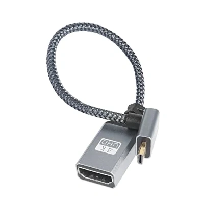 Abbildung von RIIEYOCA 4K Micro HDMI auf Adapterkabel, 90 Grad Abwärtswinkel Stecker Buchse Aluminium kurzes geflochtenes Nylonkabel, unterstützt UHD(20 cm)