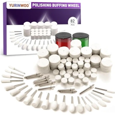 Abbildung von 82 Stück Wollfilz Polierscheiben Kompatibel mit Dremel, Montierter Dorn Polierset Polierpaste, 1/8&quot;(3mm) Schaft Polieren Zubehör, Geeignet zum Schleifen und von Metall Jade Glas
