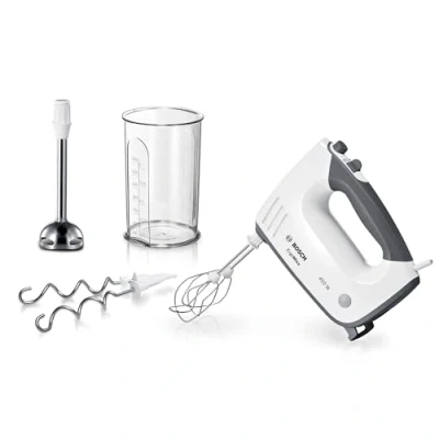 Abbildung von BOSCH Handmixer &quot;ErgoMixx MFQ37470, Knethaken, weiß/grau&quot;, 750 W, Mixfuß, ergonomischer Griff, 5 Stufen, Turbostufe