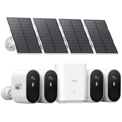 Abbildung von AOSU 2K ¨¹berwachungskamera Aussen Solar, Set 4+1, 32G Lokale ¨¹berfliegen ohne ABO, Kabellos Outdoor Kameras mit Bewegungsmelder, Farb Nachtsicht, Einfaches Setup, IP67, 2.4G/5Ghz WiFi 7Pro