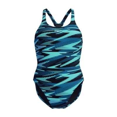 Abbildung von Speedo Hyperboom Allover Medalist Swimsuit Quick Drying Fitness Chlorine Resistant Badeanzug für Damen, Dark Teal, 42