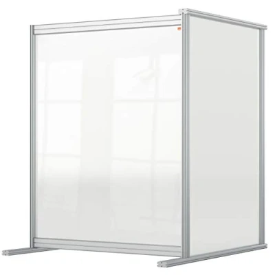 Abbildung von Nobo durchsichtige Schreibtisch Trennwand aus Acryl, Freistehende Schutztrennwand, Hygieneschutz, Premium Plus, 800x1000 mm, 1915497