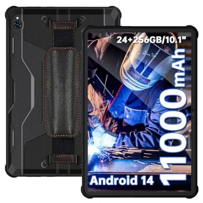 Abbildung von OUKITEL RT9 Outdoor Tablet 24GB(6+18GB) RAM+256GB ROM(1TB TF) 11000mAh Akku, Android 14 Rugged PC 10.1 Zoll Octa Core Wasserdicht Tablet, Dual SIM 4G LTE/5G WiFi/Face ID/OTG/GPS Schwarz