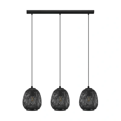 Abbildung von Eglo 43266 NATURE Hängeleuchte DEMBLEBY 1 orientalisch Holz E27 3X40W schwarz L:90cm B:20cm H:110cm dimmbar