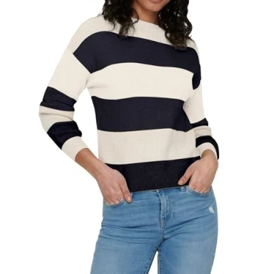Abbildung von ONLY Onlatia Stripe NOOS Strickpullover, Damen, Größe: Large, Whitecap gray/night sky
