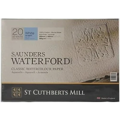 Abbildung von ST CUTHBERTS MILL Saunders Waterford Block mit 20 Blatt Aquarellpapier, feine Körnung, 31 x 23 cm, 300 g/m², Naturweiß
