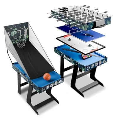 Abbildung von Juskys Spieltisch Ballzauber, klappbar mit Tischtennis, Kicker, Billard, Hockey &amp; Basketball