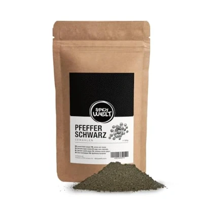 Abbildung von Spicy Welt Schwarzer Pfeffer Gemahlen (250g) Fein Gemahlenes Pfefferpulver in Premium Qualität für Steak, Saucen &amp; Gewürzmischungen Intensiv Würziger Geschmack, 100% Naturrein, Ohne Zusätze