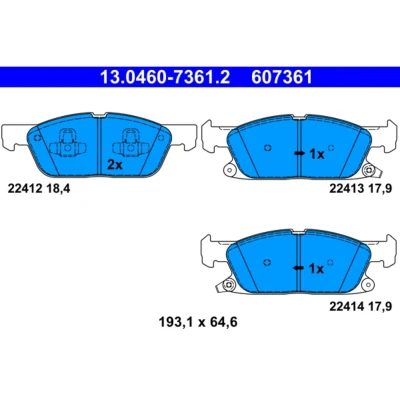 Abbildung von ATE 13.0460 7361.2 Bremsbelagsatz mit akustischer Verschleißwarnung FORD: Kuga Mk3, Focus Mk4 Schrägheck, Turnier