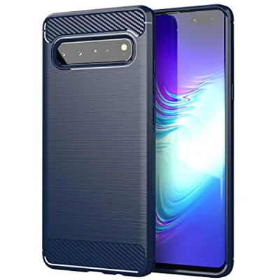 Abbildung von Cadorabo Hülle kompatibel mit Samsung Galaxy S10 5G Schutzhülle TPU Silikon Case Karbon Optik Slim Kratzfest Weiche Gummi Rundumschutz für in Blau