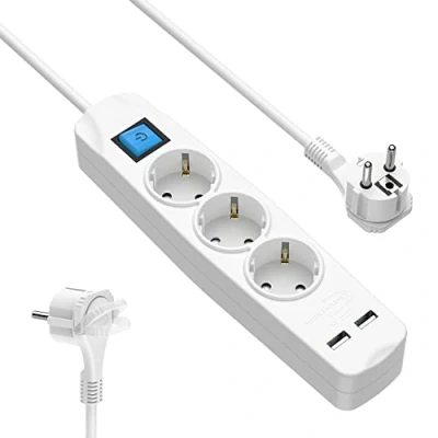 Abbildung von RedStar24 Steckdosenleiste 3m 3 Fach mit USB Mehrfachsteckdose Flachstecker &amp; Schalter Mehrfachstecker Wandmontage Steckerleiste flachem Winkelstecker Steckdose Weiß