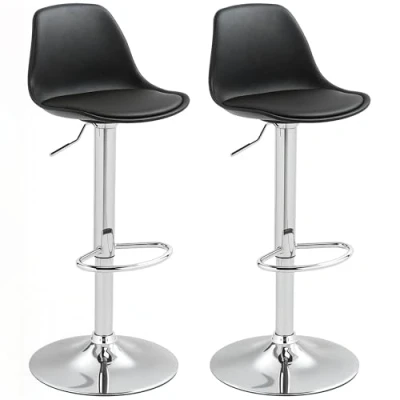 Abbildung von HOMCOM Barhocker 2er Set, Gepolstert Barstuhl mit Stahlgestell, Lehne, Höhenverstellbar Küchenstühle Fußstütze 360 Drehbar Tresenhocker für Küche, Wohnzimmer, Esszimmer, Kunstleder Schwarz