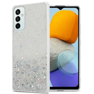 Abbildung von Cadorabo Hülle kompatibel mit Samsung Galaxy M23 5G Rundumschutz TPU Silikon Case Mädchen Glitzer Strass Design Slim Kratzfest Weiche Gummi Bling Schutzhülle für in Transparent