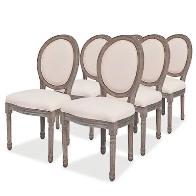 Abbildung von vidaXL Esszimmerstühle 6 STK., Esszimmerstuhl mit Rückenlehne, Essstuhl Küchenstuhl Holzrahmen, Stuhl für Esszimmer Küche, Polsterstuhl, Creme Stoff