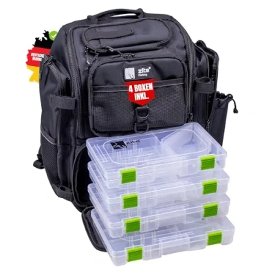 Abbildung von Zite Angelrucksack All in One Spinnfischer Rucksack mit Boxen, Rutenhalter &amp; Polsterung