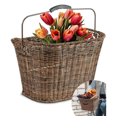 Abbildung von Büchel Fahrradkorb vorne aus Polyrattan I mit innovativer Schnell klick Halterung Fahrrad Korb für 35x26x25 cm Lenker, lenkerkorb